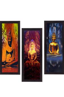 Set Of 3 Meditating Buddha Satin Matt Texture UV Art Painting