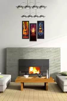 Set Of 3 Meditating Buddha Satin Matt Texture UV Art Painting