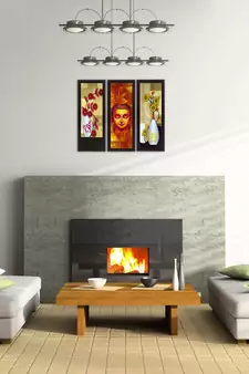 Set Of 3 Lord Buddha and Botanical Floral Satin Matt Texture UV Art Painting