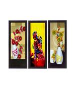 Set Of 3 Lord Buddha and Botanical Floral Satin Matt Texture UV Art Painting