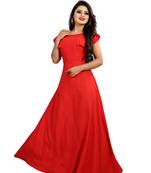 red plain crepe stitched party wear gown