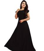 black plain crepe stitched party wear gown