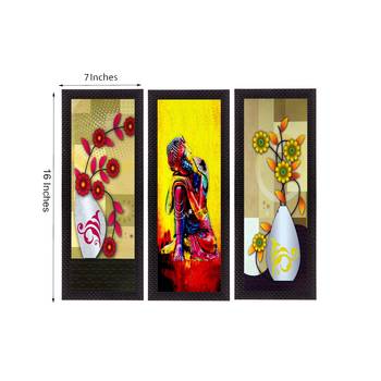 Set Of 3 Lord Buddha and Botanical Floral Satin Matt Texture UV Art Painting 2