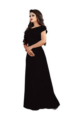 black plain crepe stitched party wear gown 2