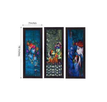 Set Of 3 Radha Krishna Satin Matt Texture UV Art Painting 2