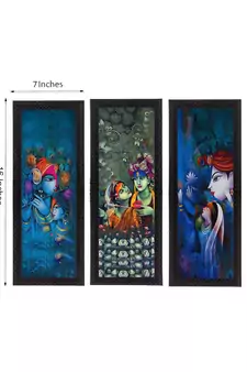 Set Of 3 Radha Krishna Satin Matt Texture UV Art Painting
