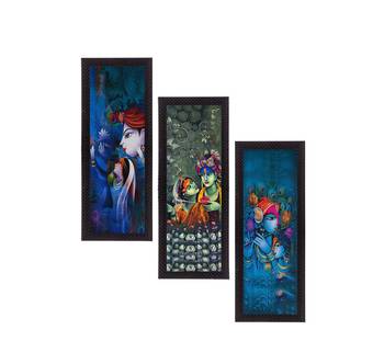 Set Of 3 Radha Krishna Satin Matt Texture UV Art Painting 1