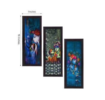 Set Of 3 Radha Krishna Satin Matt Texture UV Art Painting 3