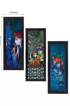 Set Of 3 Radha Krishna Satin Matt Texture UV Art Painting