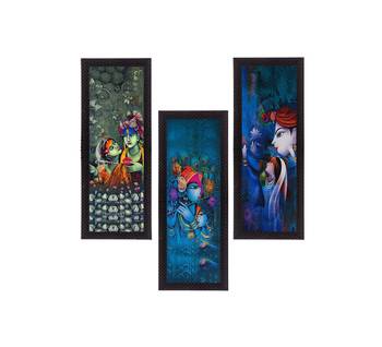 Set Of 3 Radha Krishna Satin Matt Texture UV Art Painting 1