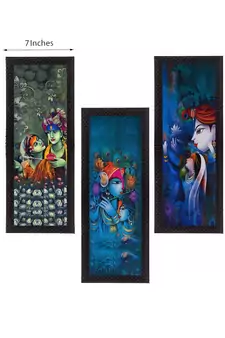 Set Of 3 Radha Krishna Satin Matt Texture UV Art Painting