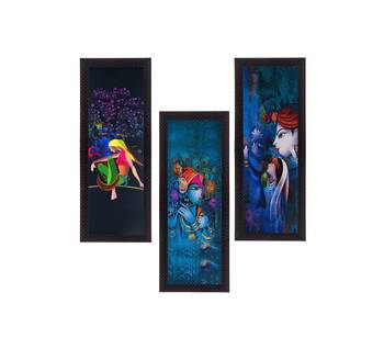 Set Of 3 Radha Krishna Satin Matt Texture UV Art Painting 1