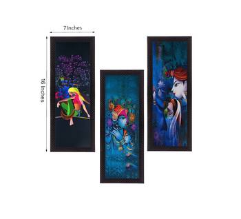 Set Of 3 Radha Krishna Satin Matt Texture UV Art Painting 2