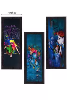 Set Of 3 Radha Krishna Satin Matt Texture UV Art Painting