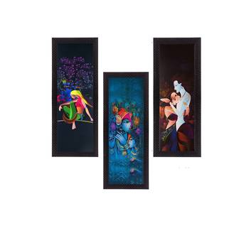 Set Of 3 Radha Krishna Satin Matt Texture UV Art Painting 1