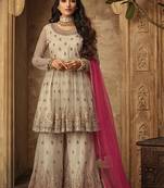 Cream embroidered net salwar