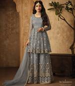 Silver embroidered net salwar