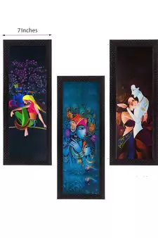 Set Of 3 Radha Krishna Satin Matt Texture UV Art Painting