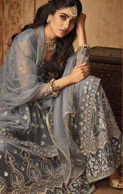 Silver embroidered net salwar 2