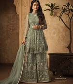 Teal embroidered net salwar