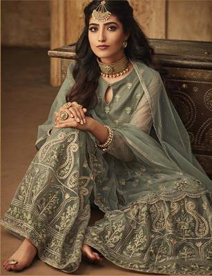 Teal embroidered net salwar 2