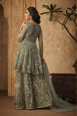 Teal embroidered net salwar 3