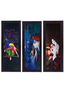 Set Of 3 Radha Krishna Satin Matt Texture UV Art Painting