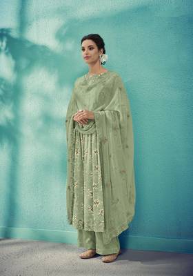 Olive embroidered cotton salwar 1