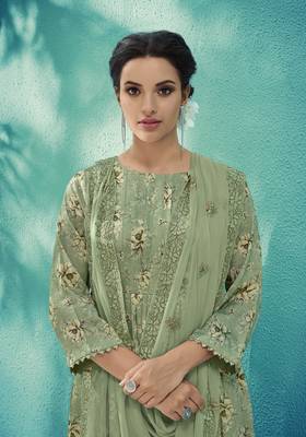 Olive embroidered cotton salwar 2