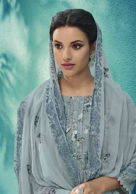 Light-grey embroidered cotton salwar 2