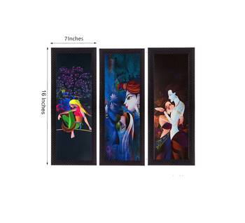 Set Of 3 Radha Krishna Satin Matt Texture UV Art Painting 3