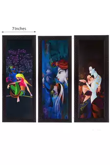 Set Of 3 Radha Krishna Satin Matt Texture UV Art Painting