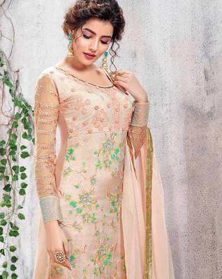 Peach Embroidered Chiffon Salwar 2