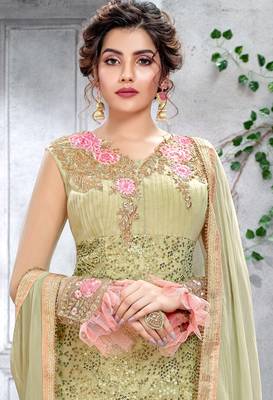 Light-green embroidered net salwar 2