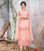 Baby-pink embroidered net salwar