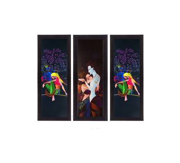Set Of 3 Radha Krishna Satin Matt Texture UV Art Painting 1