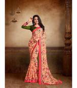 Cream Printed Georgette Saree With Blouse