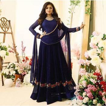 Blue Embroidered Faux Georgette semi stitched Salwar with dupatta 1