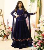 Blue Embroidered Faux Georgette semi stitched Salwar with dupatta