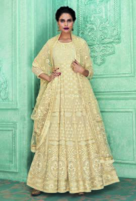 Cream embroidered georgette salwar 1