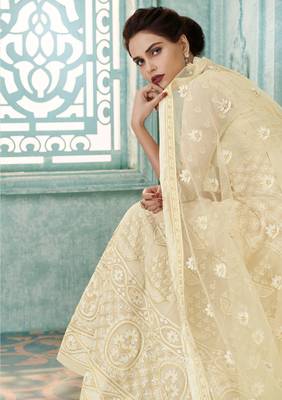 Cream embroidered georgette salwar 2