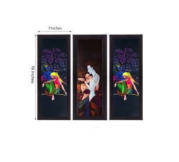 Set Of 3 Radha Krishna Satin Matt Texture UV Art Painting 2