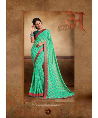 Turquoise Printed Georgette Saree With Blouse 1