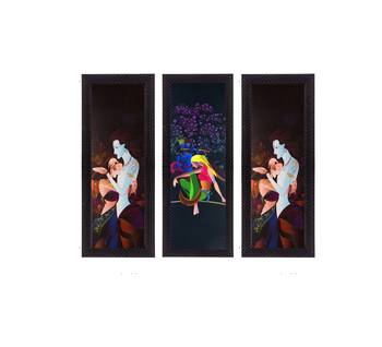 Set Of 3 Radha Krishna Satin Matt Texture UV Art Painting 1
