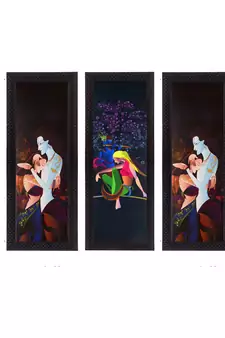 Set Of 3 Radha Krishna Satin Matt Texture UV Art Painting