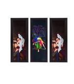 Set Of 3 Radha Krishna Satin Matt Texture UV Art Painting