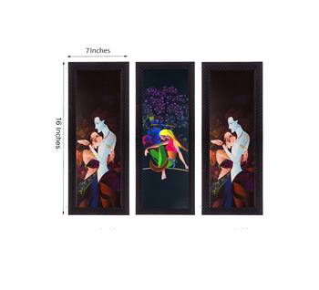 Set Of 3 Radha Krishna Satin Matt Texture UV Art Painting 2