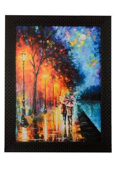 Love Couple Under Umbrella Satin Matt Texture UV Art Painting