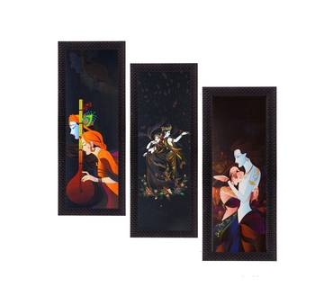 Set Of 3 Radha Krishna Satin Matt Texture UV Art Painting 1