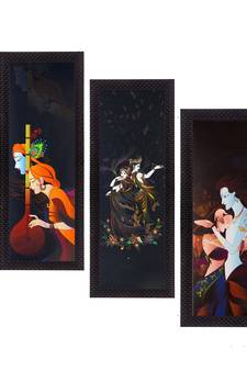 Set Of 3 Radha Krishna Satin Matt Texture UV Art Painting